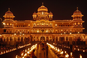 Traditional Festival of Lights in Grand Indian Architecture 