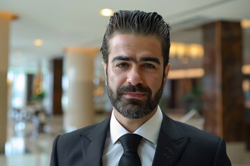 Fototapeta premium Serious businessman with beard and slicked back hair