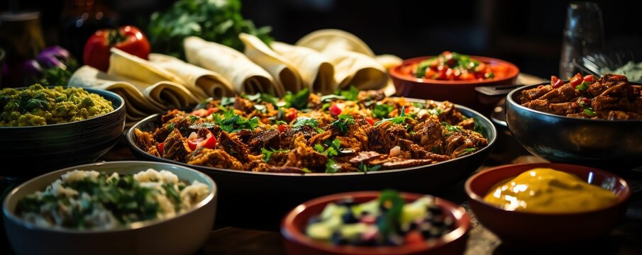 A variety of delicious Mexican food, including enchiladas, tacos, and burritos.