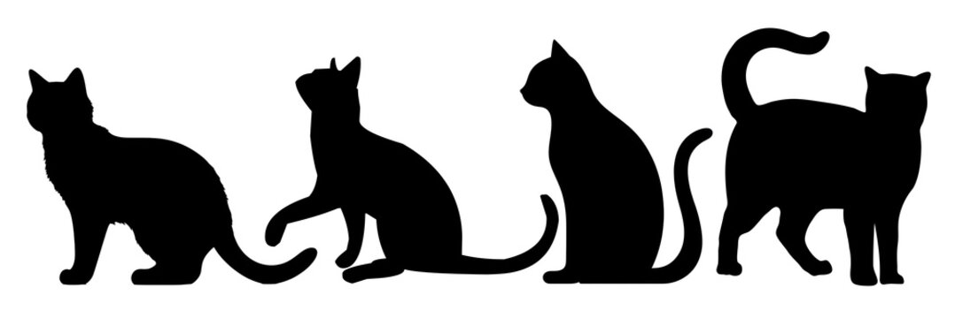 Silhouette cats png element set on transparent background