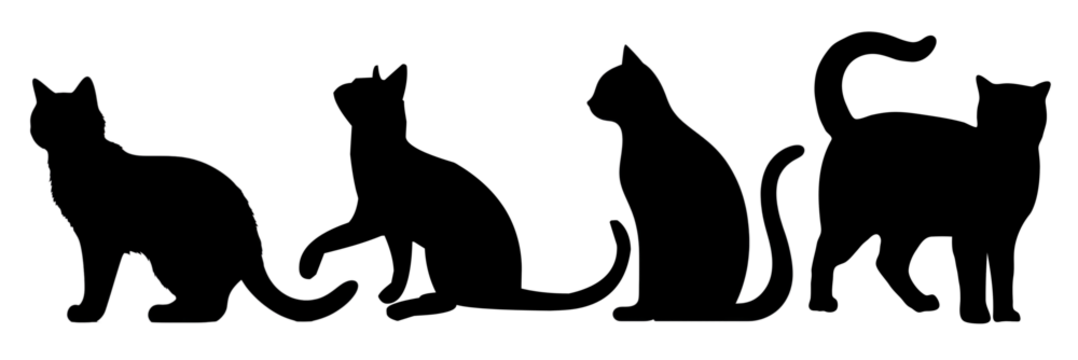 Silhouette cats png element set on transparent background
