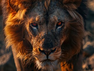 Naklejka premium Majestic lion with piercing eyes