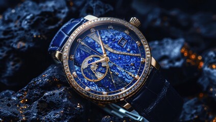 Elegant Luxury Watch with Blue and Gold Details