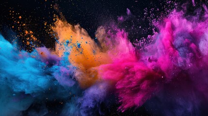 Fototapeta premium Multicolor powder explosion on black background. Colored cloud. Colorful dust explode. Paint Holi