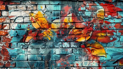 This image showcases a brick wall covered in intricate spray paint art, embodying the raw and expressive nature of street art. The vivid colors and striking designs create a powerful visual impact.