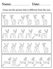 Deer Puzzle. Printable Activity Page for Kids. Educational Resources for School for Kids. Kids Activity Worksheet. Find the Different Object