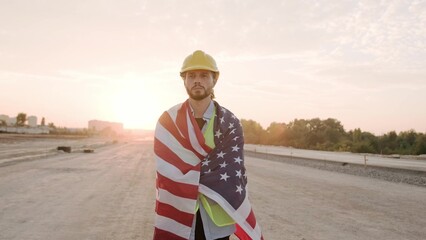 Portrait of American man, builder on site