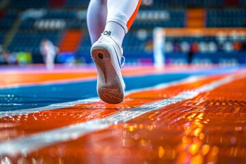 Taekwondo fighter s powerful roundhouse kick   summer olympic games sport concept