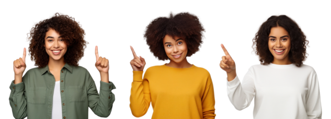 Woman pointing png element set on transparent background
