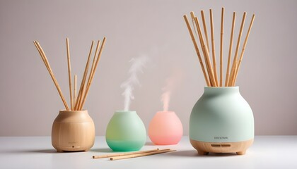 aroma diffuser with bamboo sticks on a white background.