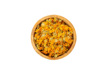 Assortment of dry herbal and berry tea isolated on a white background. Tea party concept. medicinal herbs. Healing herbs.Alternative medicine.Linden, calendula, cornflowers, marigold, tansy, tea rose.