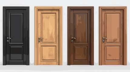 3d wooden realistic front door designs isolated. Wood