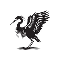 Heron Silhouette: Elegant Black Vector Art Capturing the Grace and Poise of These Majestic Wetland Birds - Heron Vector - Heron Illustration.