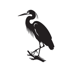 Naklejka premium Heron Silhouette: Elegant Black Vector Art Capturing the Grace and Poise of These Majestic Wetland Birds - Heron Vector - Heron Illustration.