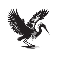 Heron Silhouette: Elegant Black Vector Art Capturing the Grace and Poise of These Majestic Wetland Birds - Heron Vector - Heron Illustration.