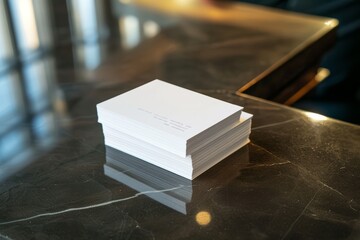 A stack of business cards neatly arranged on a sleek modern desk - Powered by Adobe