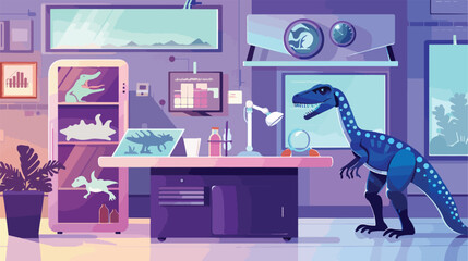 Scientist lab room with dinosaur fossil vector. Archa