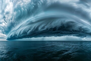 A dramatic storm cloud looming over a vast expanse of ocean, creating an ominous and powerful scene - Powered by Adobe