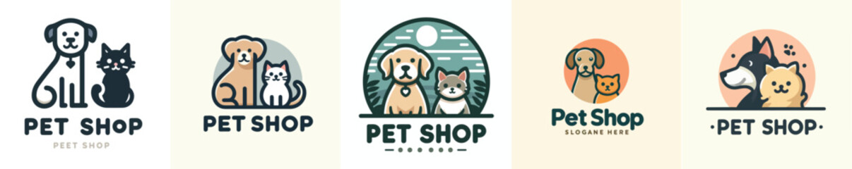 vector set of pet shop logos with a simple flat design style