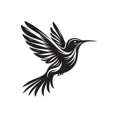 Hummingbird Vector Silhouette: Delicate Black Vector Art Capturing the Grace and Speed of These Tiny Iconic Birds - Hummingbirds Illustration.