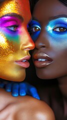Colorful makeup on young women embracing glamour and diversity
