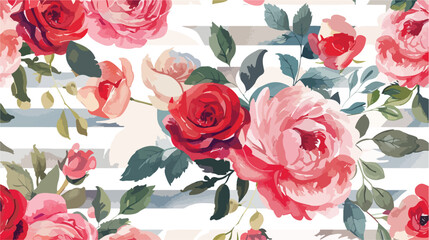 Seamless background floral watercolor stripes pattern