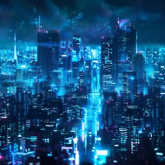 blue neon light city background
