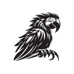 Vector Macaw Parrot Silhouette: Striking Black Vector Art Capturing the Vibrant Beauty and Tropical Majesty of These Iconic Parrots- Macaw Parrot Illustration.