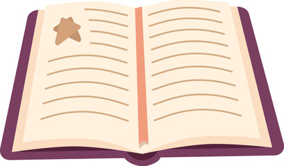Vector illustration of an open book with a brown starshaped bookmark