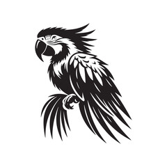 Vector Macaw Parrot Silhouette: Striking Black Vector Art Capturing the Vibrant Beauty and Tropical Majesty of These Iconic Parrots- Macaw Parrot Illustration.