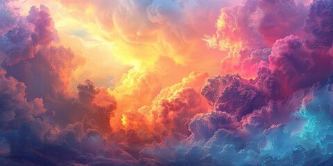 Dreamy, multicolored cloudscape with vibrant hues