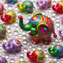 Fototapeta premium Toy Elephant with Falling Water Drops,Water Drops on Toy Elephant.