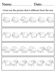 Elephant Puzzle. Printable Activity Page for Kids. Educational Resources for School for Kids. Kids Activity Worksheet. Find the Different Object