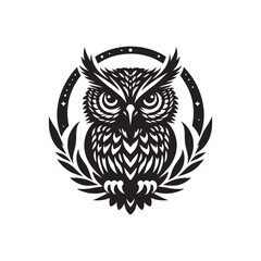 Obraz premium Owl vector Silhouette: Striking Black Vector Art Capturing the Mysterious Wisdom and Nocturnal Majesty of These Iconic Birds- Owl Illustration.