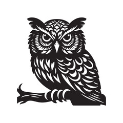 Owl vector Silhouette: Striking Black Vector Art Capturing the Mysterious Wisdom and Nocturnal Majesty of These Iconic Birds- Owl Illustration.