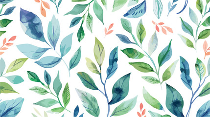 Seamless floral pattern. Watercolor leaves on a white