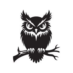 Owl vector Silhouette: Striking Black Vector Art Capturing the Mysterious Wisdom and Nocturnal Majesty of These Iconic Birds- Owl Illustration.