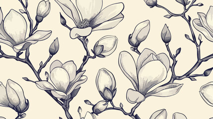 Seamless floral pattern with flowers magnolia black 