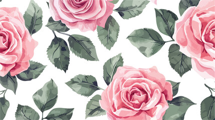 Seamless flower pattern with watercolor roses botanic