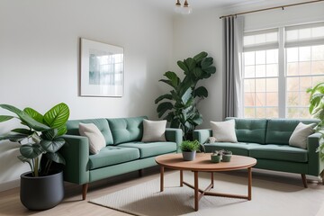 Elegant Living Space Adorned with Houseplants and Sofas