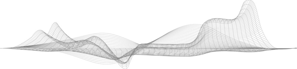 Big data, information technology, artificial intelligence. Grey abstract grid wave on transparent background. Design element for presentations, covers, screensavers, web design