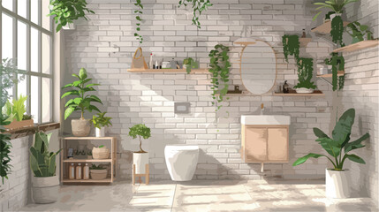 Interior of light restroom with ceramic toilet bowl style