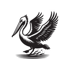 Pelican Silhouettes: The Majestic Presence and Graceful Flight of These Iconic Coastal Bird - Pelican Vector - Pelican Illustration- Shore Bird Silhouette.