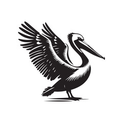 Pelican Silhouettes: The Majestic Presence and Graceful Flight of These Iconic Coastal Bird - Pelican Vector - Pelican Illustration- Shore Bird Silhouette.