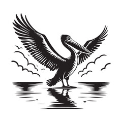 Pelican Silhouettes: The Majestic Presence and Graceful Flight of These Iconic Coastal Bird - Pelican Vector - Pelican Illustration- Shore Bird Silhouette.