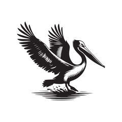 Pelican Silhouettes: The Majestic Presence and Graceful Flight of These Iconic Coastal Bird - Pelican Vector - Pelican Illustration- Shore Bird Silhouette.