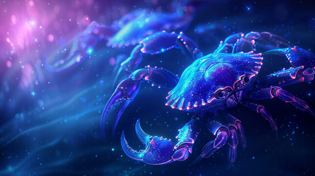 Image of cancer sign with stars on black background. Zodiac signs, stars and horoscop concept digitally generated image.