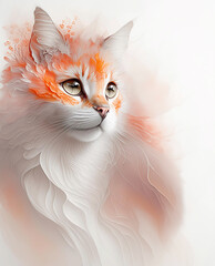 Abstrakcja biało rudy kot akryl