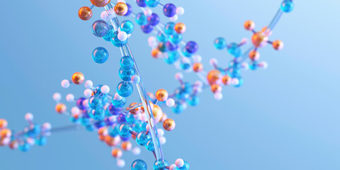 Amino acids in protein molecules, essential for DNA molecular structure, metabolism, muscle synthesis, and recovery. Key for health, fitness, bodybuilding, and nutrition through dietary supplements 3D