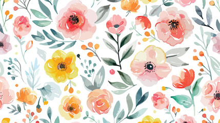 Seamless pattern with watercolor flowers repeat floral